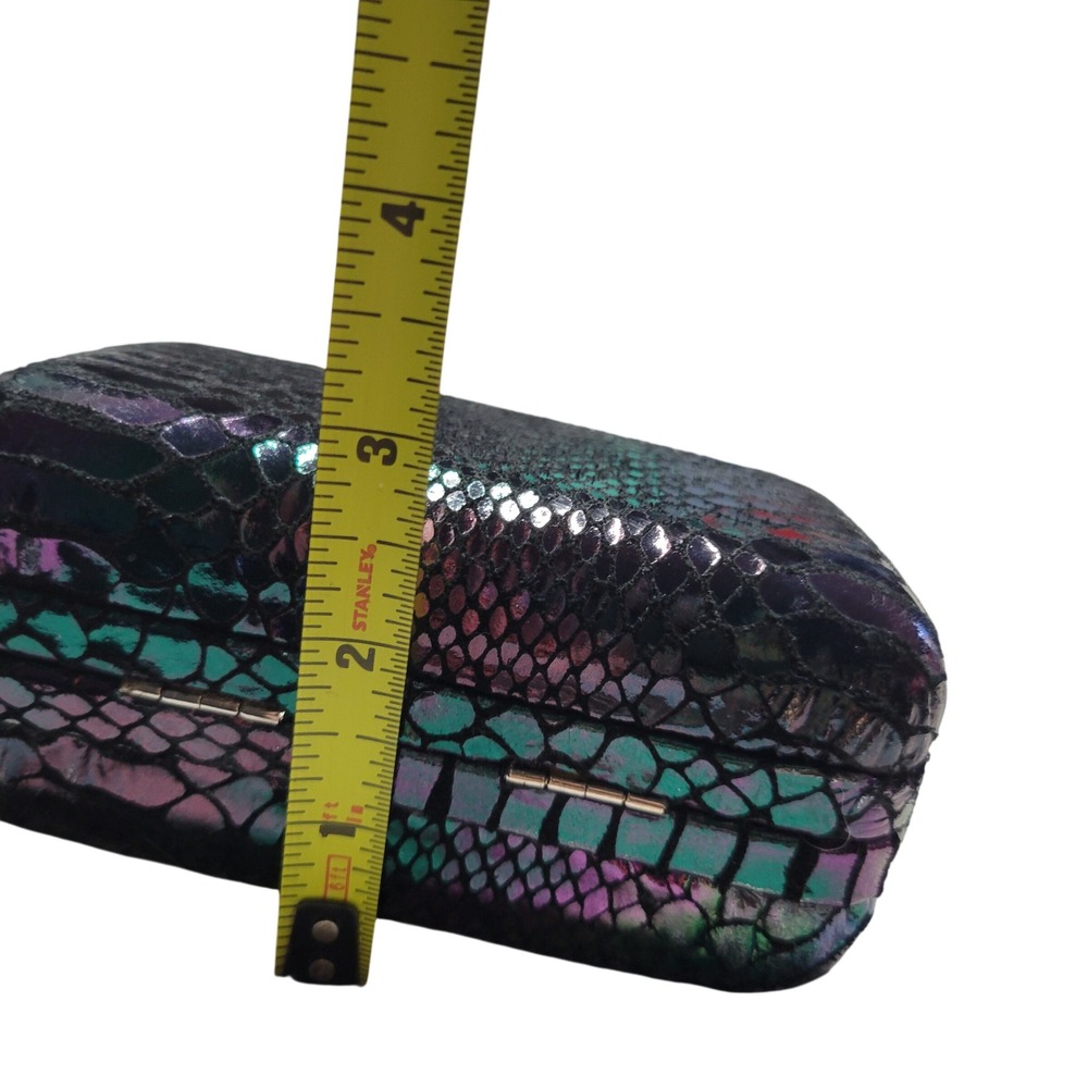 Lodis Palm Springs Iridescent Snakeskin Look Box Clutch Oil Slick Crossbody - Picture 10 of 11